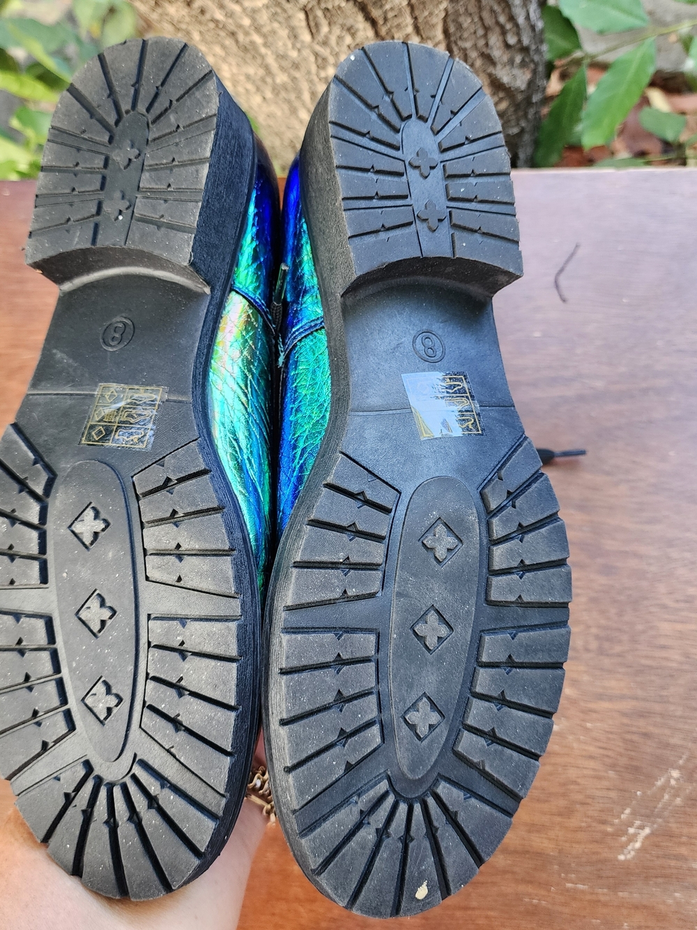 Vintage N.Y.L.A. Iridescent Metallic Oil Slick Combat Boots Blue Green [8] - Picture 10 of 10